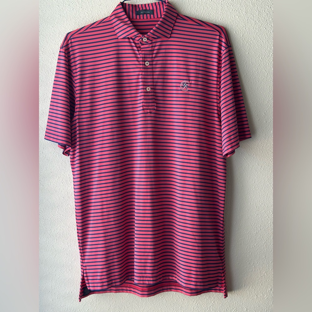Turtleson Men's Performance Golf Polo - Pink/Blue Striped - Size Medium